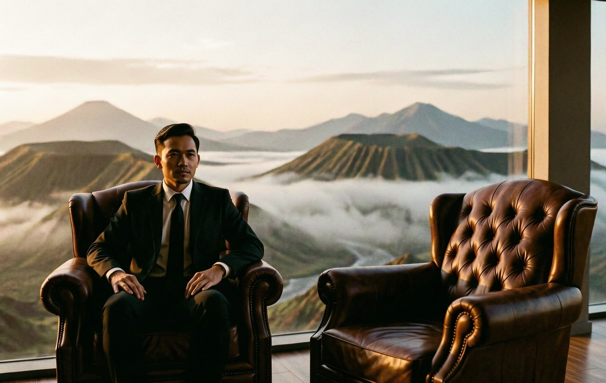 Majestic mist-covered ridges in East Java at dawn